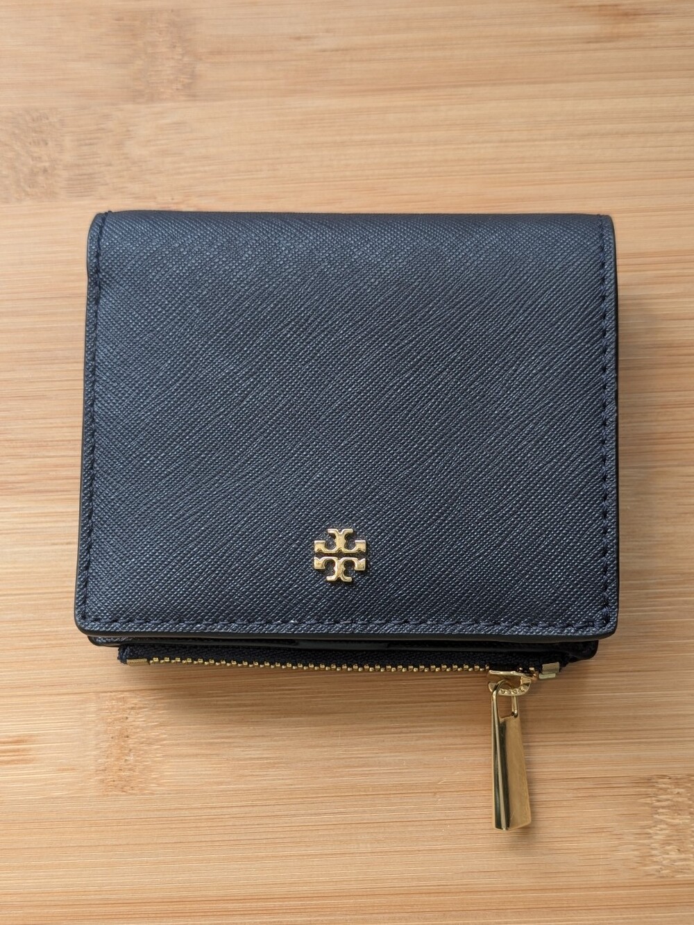 Tory Burch Emerson Navy Saffiano Leather Compact Wallet